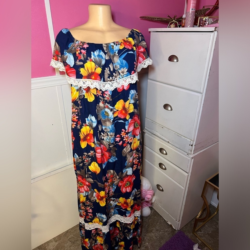 Floral Kids Dress with Lace Trim